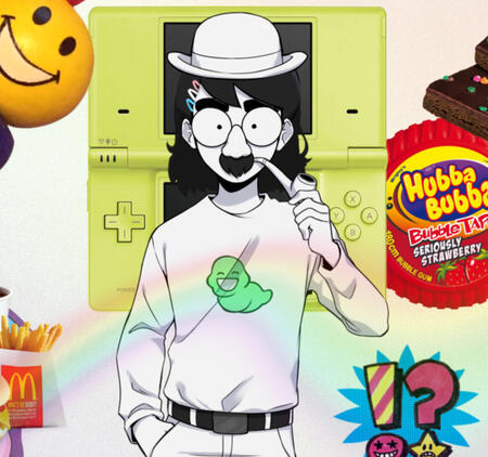 june from pesterquest surrounded by various brightly-colored stickers.