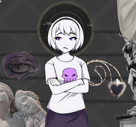 rose from pesterquest surrounded by moody black stickers.